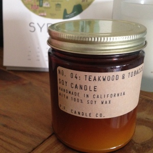 P.F. Candle Co. Teakwood & Tobacco.  Purchased from Madewell
